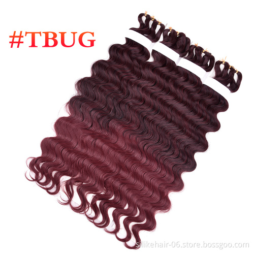 Wholesale Pre Feathered Hybrid Long Soft Ombre Brown Red Water Wave Braids Body Wave Crochet Braiding Synthetic Hair Extensions